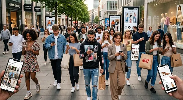 People accessing social media fashion trends on the go