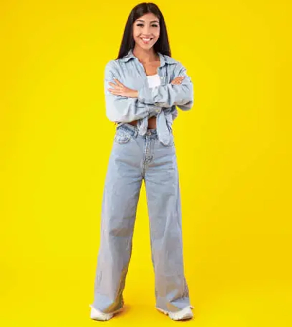 Wide-Leg Jeans with Denim Shirt